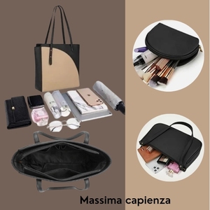 SC ECOMMERCE Set di 3 Borse da Donna Stile Preppy Bohémien Estivo Impermeabile in Pelle PU Borsa a Mano Borsa a Tracolla Pochette Kaki Scuro - Product Image 4