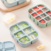 Silicone 6 bacs à glace avec couvercle sécurité alimentaire bricolage fabricant de cubes fruits avec récipient de congélation boîte supplémentaire d'aliments pour bébés