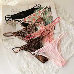 4 boyutları gazlı bez T pantolon bayanlar sevimli düşük bel pembe iç çamaşırı şeffaf leopar baskı seksi kadın seksi seksi iç çamaşırı - Product Image 2