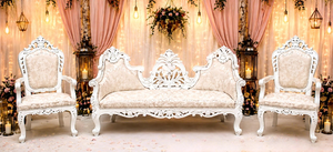 Sofá de Boda Estilo Maharaja con Tallados de Pavo Real, Diseño de Lujo Desmontable, Material de Madera Tratada, Sofá Dorado para Eventos de Boda en EE. UU. - Product Image 4