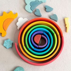 12Pcs Stacking Toy Large <b>Rainbow</b> Building Blocks <b>Wooden</b> for Kids Montessori Educational Toys - Product Image 5