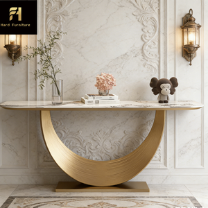 Italiaanse luxe design sinterstenen halvemaanvormige consoletafel van hoge kwaliteit, gouden decoratieve entreetafel voor thuis - Product Image 4