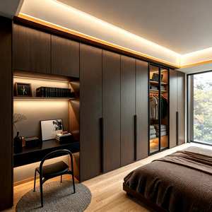 โรงงาน OEM ผลิตตู้เสื้อผ้าแบบวอล์กอินสั่งทำพิเศษ คุณภาพสูง หรูหรา สำหรับห้องนอน ทำจากไม้แท้ ขายส่ง - Product Image 3