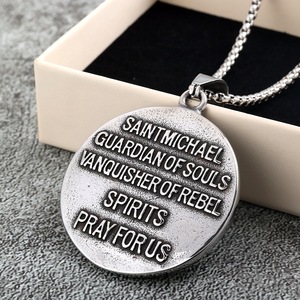 yunnique St Michael Patron Saint Of Law Enforcement Pendant Necklace Men Stainless Steel Round <b>Angel</b> Wings Design <b>Gift</b> Jewelry - Product Image 3