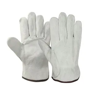 Mens Truck Cow Hide Driving Garden Construction PPE Gloves White Cow Split Leather Industrial Safety Working Gloves For Drivers