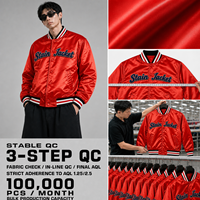 Blouson Bomber en Satin Brodé 220GSM Polyester Style Baseball Varsity Logo Personnalisé Streetwear pour Marques de Mode