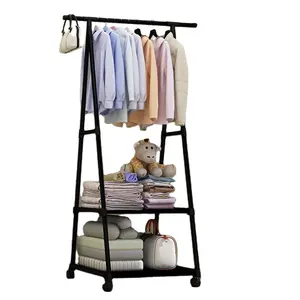 Ousehold-perchero triangular para dormitorio, estante multicapa con ruedas que se puede mover, sencillo para ropa del hogar