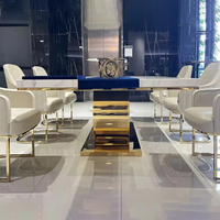 Ensemble de table à manger JINXI luxueux plaqué or pour sièges, style moderne et simple, table à manger en marbre et ensemble de chaises