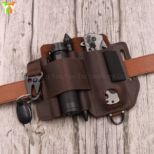 Organisateur de poche multi-outils en cuir véritable pour le camping, étui pour couteau pliant EDC, étui pour lampe torche, pochette, ceinture, sac de taille pour l'extérieur - Product Image 4