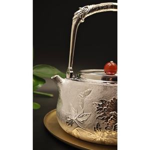 럭셔리 작약 디자인 실버 티 세트 손으로 새긴 꽃무늬 6피스 티 세트 중국식 찻주전자 세트 트레이 포함 - Product Image 3