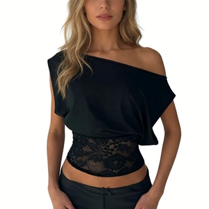 Haut asymétrique ajusté en dentelle à une épaule pour femme avec dentelle florale tendance - Product Image 2