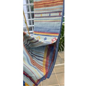 Sari Bhujodi en coton bleu ciel, tissé à la main, ethnique, de créateur, élégant, pour mariage, fête, pour femmes - Product Image 1