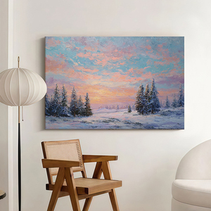 <span class=keywords><strong>Pintura</strong></span> al Óleo Hecha a Mano con Impasto, <span class=keywords><strong>Paisaje</strong></span> Invernal Rosa y Azul, Textura 3D, Atardecer con Nieve, Arte <span class=keywords><strong>de</strong></span> Pared en Lienzo para Hotel - Product Image 2