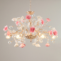 MEEROSEE Lustre de fleurs en céramique française Lustre en cristal européen moderne Luxueux Fleur Cristal Lumière MD98053