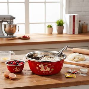 Stainless Steel Mixing Bowls Set 222426 Red Cartoon Horse Design Kitchen Cooking Bowl <b>Vegetable</b> Washing Basin Dishwashing Basin - Product Image 3
