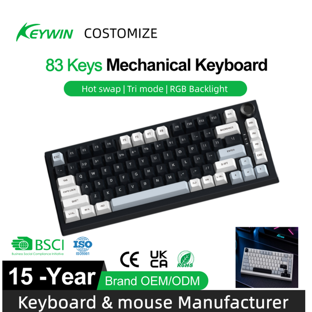 Hotswap Gasket Mount 75% RGB PBT Tri-mode Mechanical Gaming Keyboard 82 Keys Wireless RGB Gaming Mechanical Keyboard with Knob
