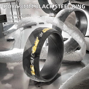 POYA Casual 8mm negro Acero inoxidable compromiso promesa anillo Etch Damasco acero meteorito afeitado hoja de oro incrustaciones para bodas - Product Image 4