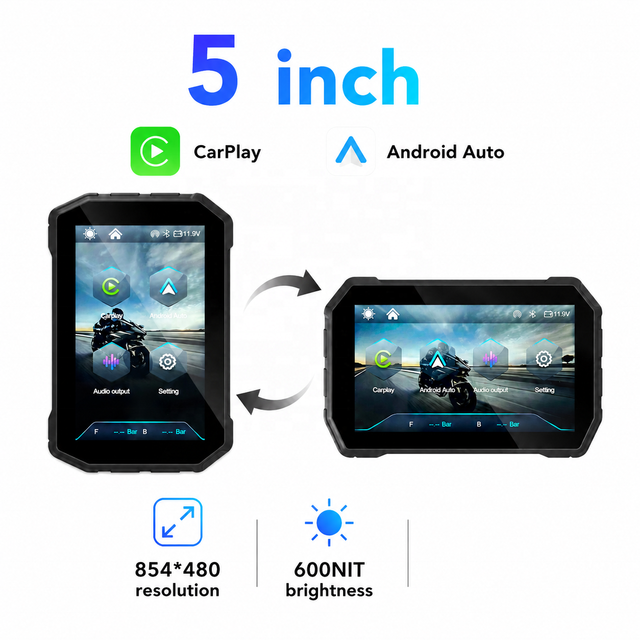 Low Prices 5 Inch Portable GPS Carplay Navigator for Motorcycle IP67 Waterproof Built-in WiFi Android Auto Screen Switching