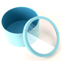 Grande boîte cadeau ronde de 12 pouces en carton avec couvercle transparent doux au toucher, revêtement UV, gaufrage, laminage mat, matériaux recyclés, cadre photo