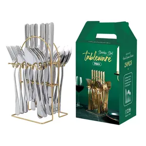 Hot Selling silverware 24 pcs Gift Set Gold Flatware Stainless Steel Cutlery Set with Box 24pcs Flatware Sets