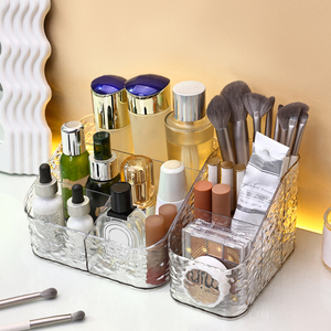 Set di 3 pezzi per la pelle, custodia per trucco trasparente, scatola per il trucco, 2 cassetti, portaoggetti, porta pennelli, porta rossetto - Product Image 1