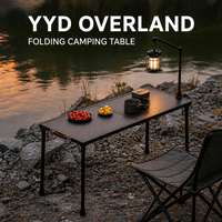 Table de camping pliante YYD OVERLAND en alliage d'aluminium avec plateau perforé à tenons et mortaises, bureau de pique-nique portable d'extérieur avec poignée en cuir