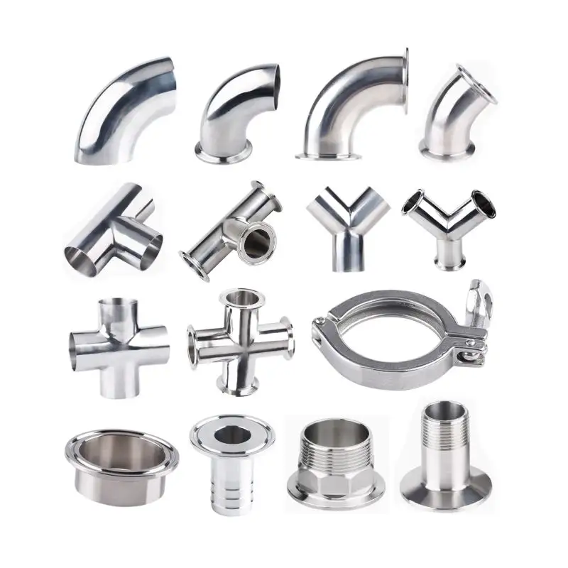 SS304 Top quality sanitary stainless steel welding tee elbow adapters coupling tri clamp 4 way cross pipe fitting