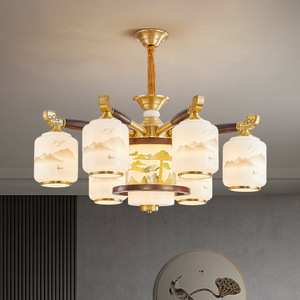Lámpara de araña de estilo chino con múltiples cabezales de luz LED para sala de estar, dormitorio, pasillo, decoración del hogar, base redonda para bombilla E27. - Product Image 3