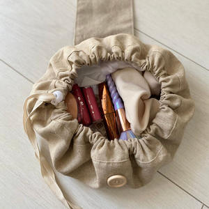 Sac à cordon rond en lin personnalisé organisateur <span class=keywords><strong>de</strong></span> maquillage stockage brosse cosmétique fermeture bouton <span class=keywords><strong>toilette</strong></span> sac cosmétique - Product Image 3