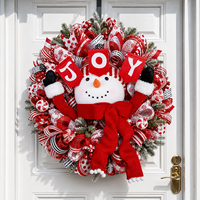 Décoration de visage de bonhomme de neige Joy Banner avec écharpe tricotée rouge et bras relevés pour couronnes de Noël, arbres et présentoirs muraux – Vente en gros personnalisée