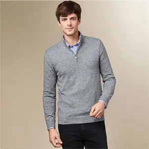 2024 produk baru kustom Sweater Pullover pria rajut setengah ritsleting katun musim dingin