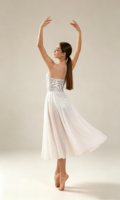 Justaucorps de danse lyrique pour femme adulte avec jupe en maille ornée de strass, robe midi en mousseline, costume de scène