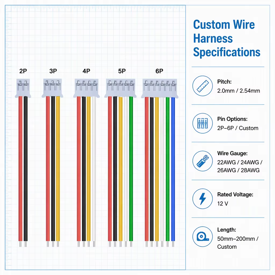 Pvc Wire Sample Oem Custom Xh2.54 Ph2.0 Single End Connector Wire Harness 2p 3p 4p ...