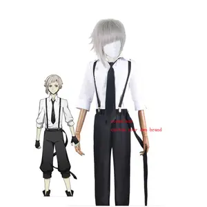 ecowalson Bungo Stray Dogs Anime Cosplay Costume Nakajima Atsushi Detective Clothing Shirt Suit Halloween Party Wig Role Play