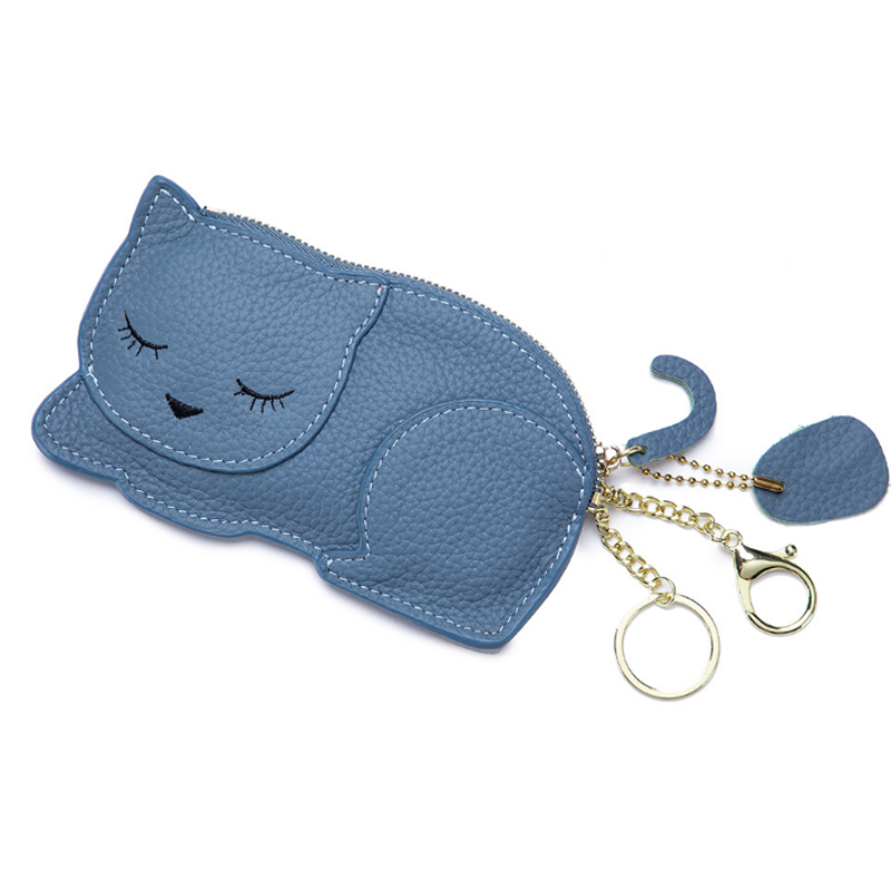 VANCA Handmade Cat Coin Purse - Genuine Leather, Made In Japan (H80xW70xD25mm)
