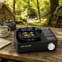 Réchaud à gaz portable en métal léger coupe-vent avec 4 brûleurs, feu réglable, cuisinière au butane pour le camping, les pique-niques et la maison