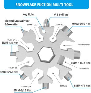 Outil multifonction flocon de neige 18-en-1 en acier inoxydable avec porte-clés, tournevis, ouvre-bouteille, portable pour l'extérieur - Product Image 3
