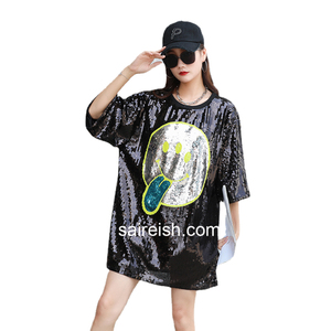 Saireish personnalisé taille unique femmes Sequin couronne T-Shirt lettre motif Jersey <span class=keywords><strong>robe</strong></span> perlée naturel <span class=keywords><strong>mon</strong></span> <span class=keywords><strong>anniversaire</strong></span> reine fille Style - Product Image 1