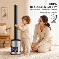 Ventilateur tour sans pales PTC avec contrôle Wi-Fi, purificateur d'air à filtre HEPA lavable, télécommande, minuterie et arrêt automatique en cas de renversement pour la maison