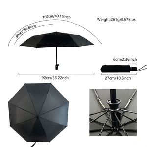 Parapluie publicitaire rétractable à 3 volets, entièrement automatique, personnalisé, 8 baleines, protection solaire, en tissu pongé - Product Image 6