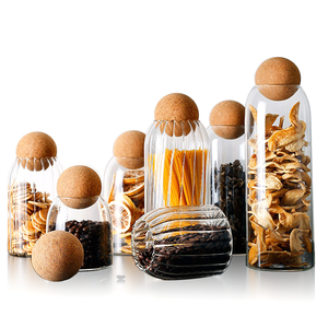 Wholesale factory borosilicate cork ball stopper storage jar glass jar kitchen storage jar set