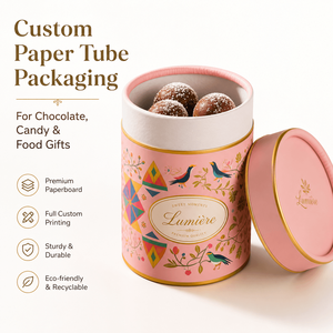 Cajas de Regalo Redondas de Papel Kraft Impresas Personalizadas para Dulces de Chocolate, con Tapa, Venta al Por Mayor - Product Image 1