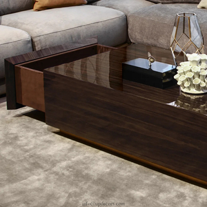 Italian Walnut Veneer <b>Coffee</b> <b>Table</b> Storage <b>Box</b> Modern High Gloss Wood <b>Coffee</b> <b>Table</b> With Drawers 069 <b>Coffee</b> <b>Table</b> With Drawers 06 - Product Image 4