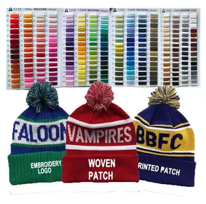 Bonnets personnalisés BSCI 100% acrylique sur mesure votre propre étiquette de logo Bennies Diy Fitness Bonnet en tricot brodé personnalisé avec balle