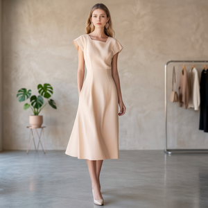 Vestido Midi Vintage de Lino Orgánico 100% Algodón para Mujer, Cuello en V, Manga Campana con Lazo, Cintura Alta, Transpirable, con Bolsillos Laterales, Talla Grande - Product Image 3