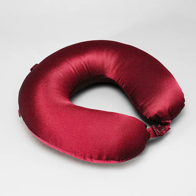 Factory price custom label silk u shape pillow memory foam 100% mulberry silk travel neck pillow with case
