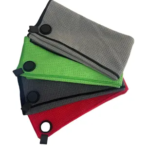 microfiber waffle magnetic golf towel custom logo manufacturer different color golf towel set quick dry microfiber golf towel