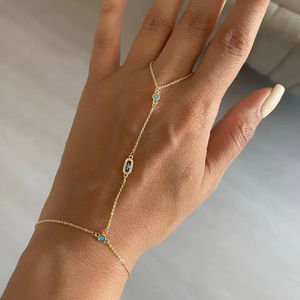Varios diseños moda mujer mano cadenas chapado en <span class=keywords><strong>oro</strong></span> geométrico estrella ojo corazón encanto esclavo pulsera con anillo - Product Image 2