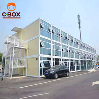 Cbox Maison conteneur préfabriquée à 3 étages avec mur-rideau en verre pour dortoir et bâtiment résidentiel