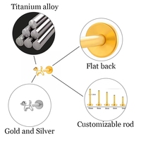 Piercing hélix en titane ASTM F136, motif étoile et lune, 16G, à filetage interne, avec dos plat, pour cartilage, vente en gros OEM